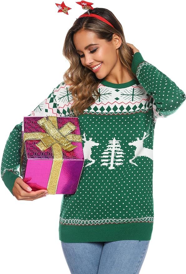 Amazon.com: Totatuit Women's Christmas Sweaters Family Couples Unisex Ugly Funny Reindeer Tree Sn... | Amazon (US)