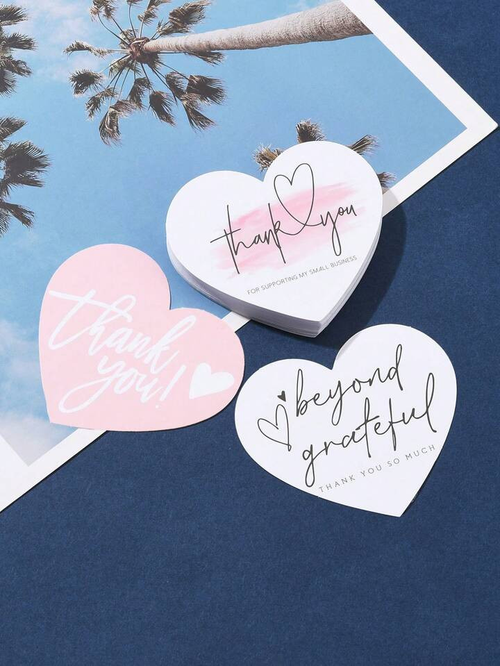 30Pcs/Bag Coated Paper Thank You Greeting Card, Heart With Word Thank You Pattern, 6x7cm | SHEIN