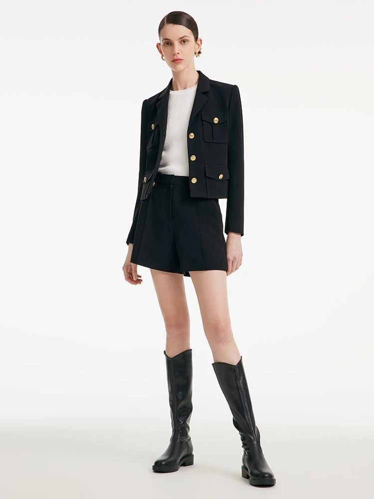 Acetate Blazer And High-waisted Shorts Two-Piece Suit | GoeliaGlobal