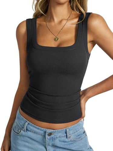 EasyGala Camisetas sin mangas de algodón acanalado con cuello cuadrado para mujer, básicas, sin... | Amazon (US)