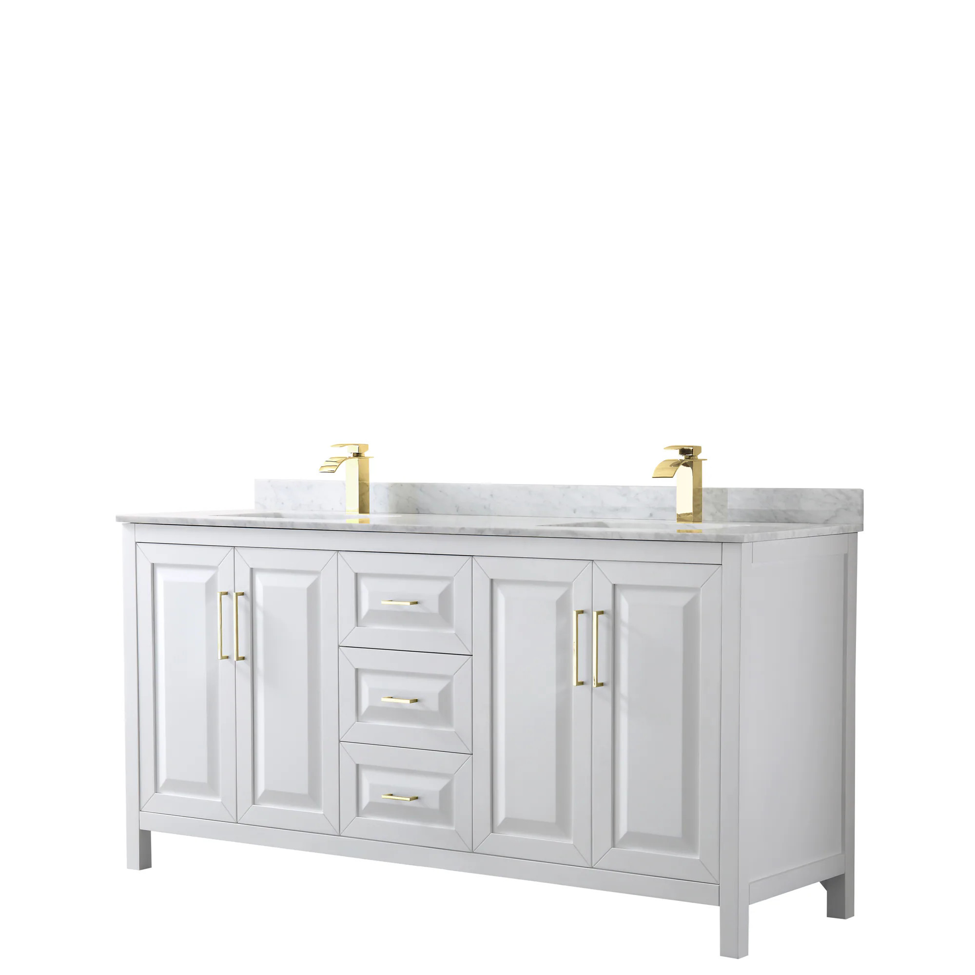 Wyndham Collection Daria 72-in White with Brushed Gold Trim Undermount Double Sink Bathroom Vanity with White Carrara Marble Marble Top | Lowe's