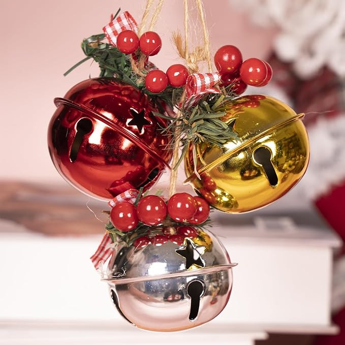 18 PCS Christmas Jingle Bells Ornaments in Red, White, Green - Tree Pendant, Holiday Party Suppli... | Amazon (US)