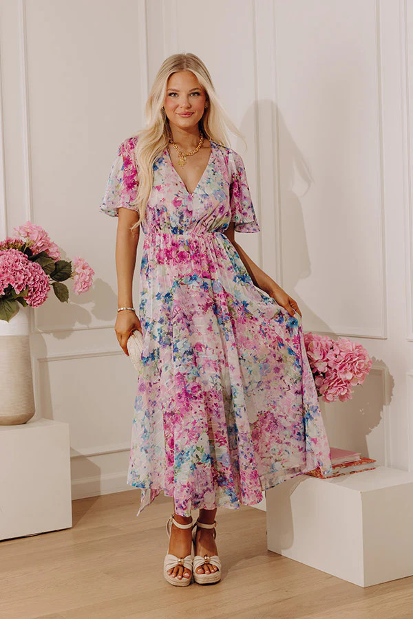 Watercolor Whimsy Floral Midi Dress | Impressions Online Boutique
