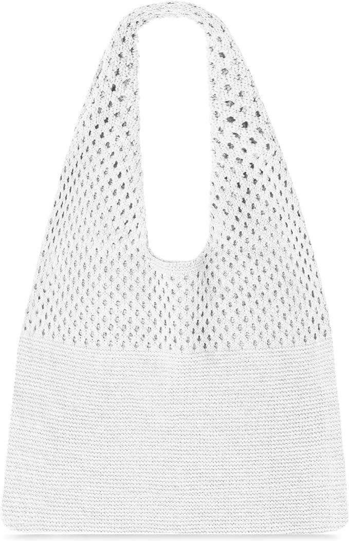 SANSTHS Crochet Mesh Beach Tote Bag Retro Hobo Knitted Bag Woven Tote Summer Shoulder Bag for Wom... | Amazon (US)