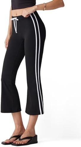 MOOSLOVER Women Flare Capri Yoga Pants High Waisted Side Stripe Drawstring Bootcut Flared Cropped... | Amazon (US)