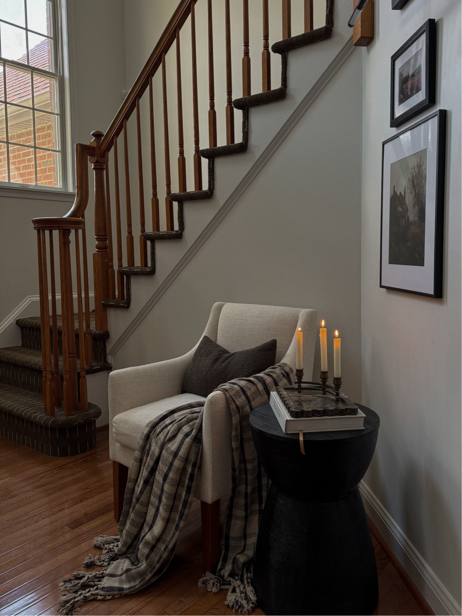 Entryway seating area, entryway chair, entryway bench, foyer decor, foyer ideas, staircase decor, staircase wall ideas

#LTKHome