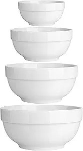 DOWAN Porcelain Serving Bowls, 64/42/22/12 Ounce Nesting Bowls, White Ceramic Bowl Sets, Versatil... | Amazon (US)