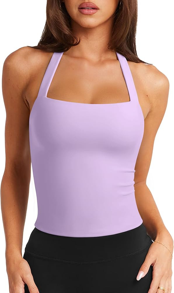 LASLULU Womens Sexy Halter Sports Bra Workout Tops Wirefree Sleeveless Gym Yoga Tank Tops Y2k Cas... | Amazon (US)