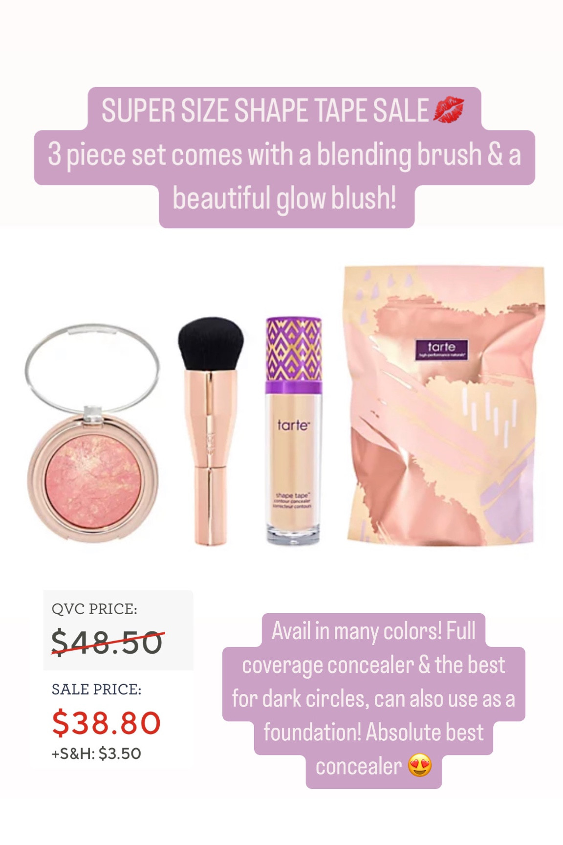 America’s # 1 concealer brand is on sale!! You get the super size concealer, blending brush & blush! 

#tarte #shapetape #qvcfinds 

#LTKsalealert #LTKHoliday #LTKCyberweek