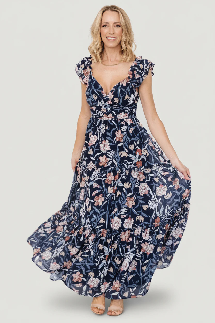 Martina Maxi Dress - Navy Floral Chiffon Maxi | Baltic Born | Baltic Born