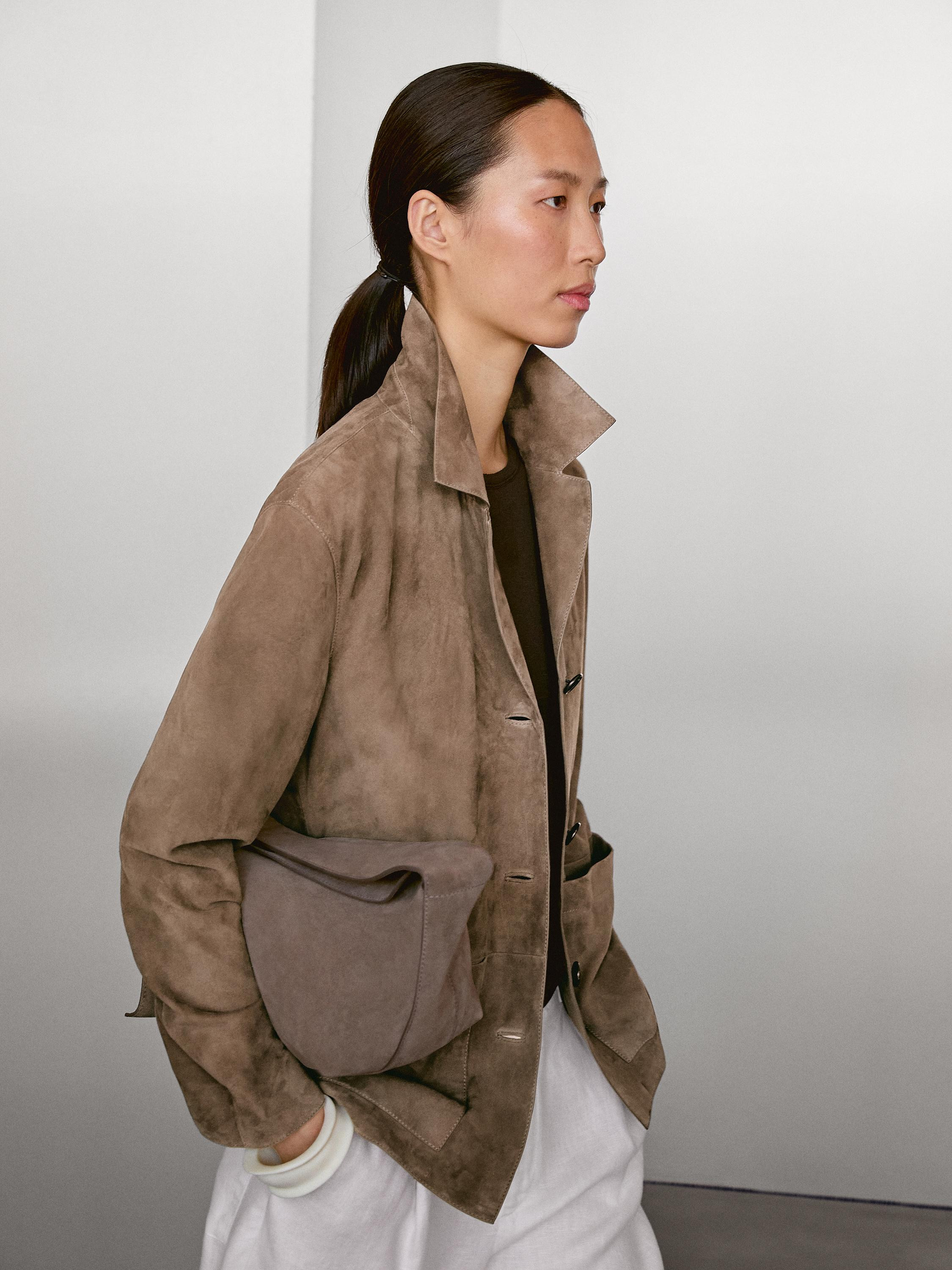 Flowing suede leather blazer | Massimo Dutti UK