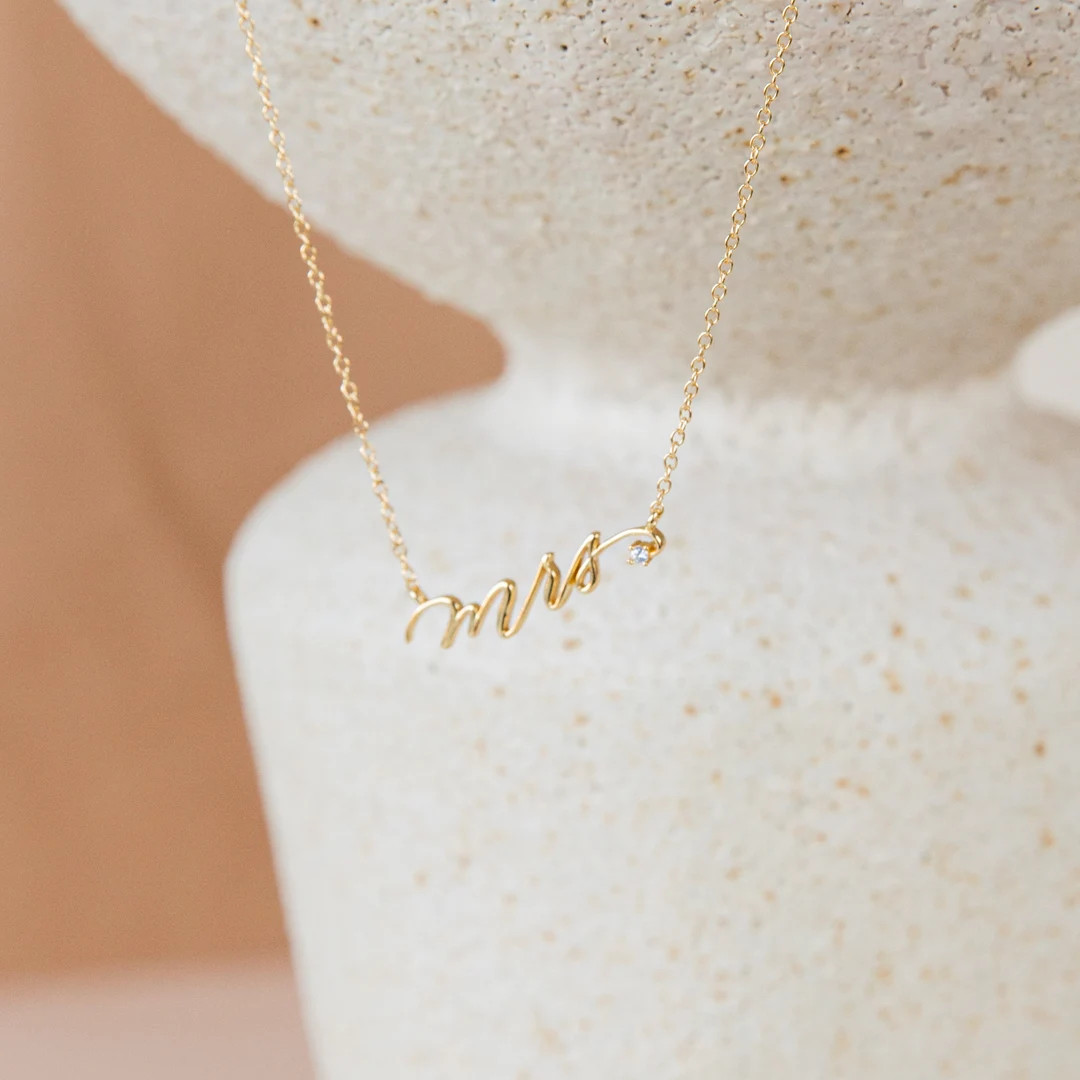 Mrs. Necklace with White Diamond by Caitlyn Minimalist • Wedding Gift • Mrs Jewelry • Brida... | Etsy (US)