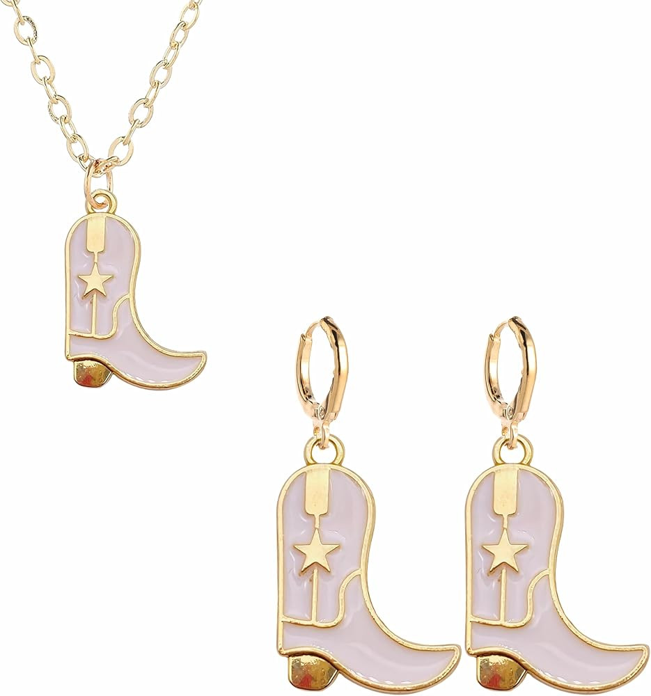 "Gold Plated Cowgirl Boot Earrings and Necklace Set - Western Jewelry for Women, Fun Country Earr... | Amazon (US)
