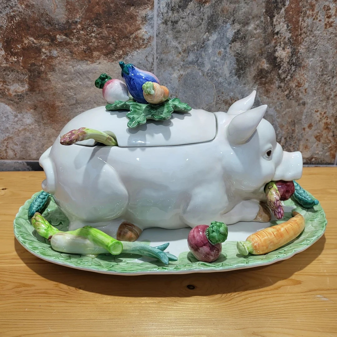 VTG Fitz & Floyd Pig Tureen Large Soup Bowl Lid Ladle Under Plate | Etsy (Global)