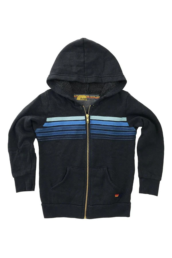 KID'S 5 STRIPE HOODIE - CHARCOAL // BLUE | Aviator Nation
