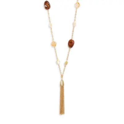 Nordstrom Bead Accent Tassel Necklace in Brown Multi- Gold at Nordstrom | Nordstrom