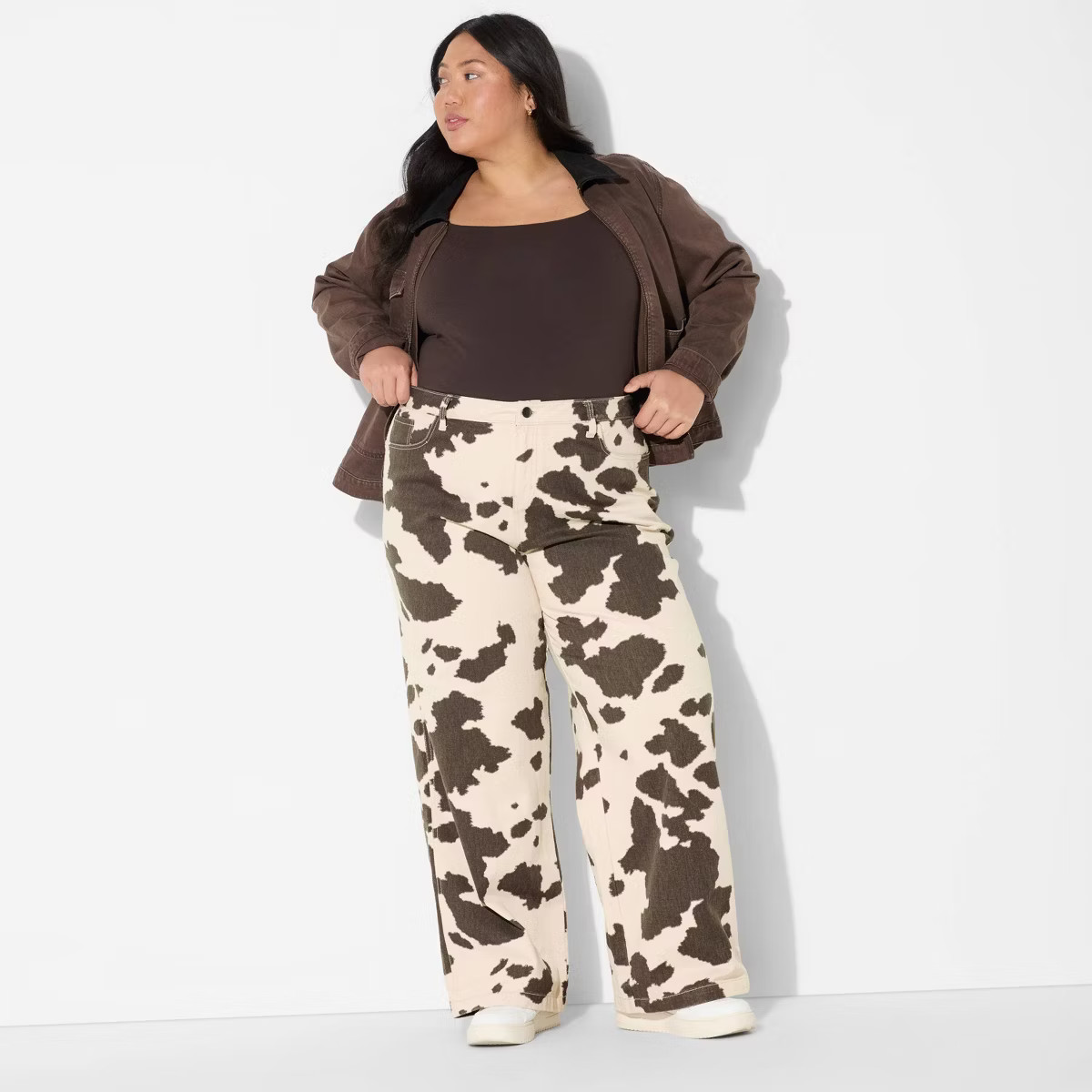 Women's High-Rise Straight Leg Pants - Wild Fable™ Brown Cow Print | Target