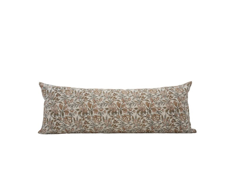 SADIE || 12x36 Designer Rust and Gray Floral Pillow Cover Block Print Pillow Floral Lumbar Pillow... | Etsy (US)