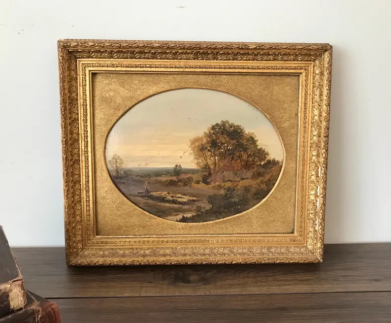 Antique Oil on Board Rural Farm Fields Scene, Wood & Gesso Frame - Etsy | Etsy (Global)