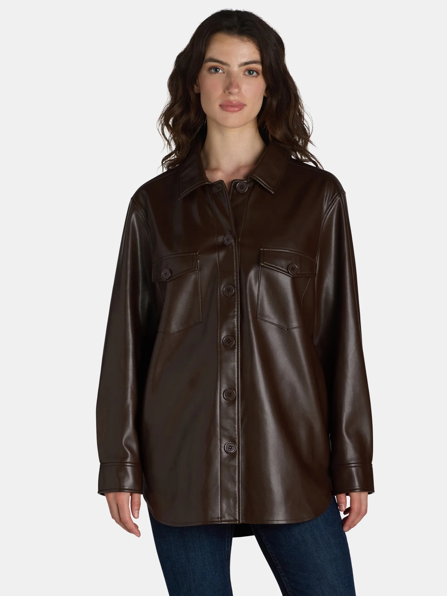 Time and Tru Women's Faux Leather Shacket, Sizes XS-XXXL - Walmart.com | Walmart (US)