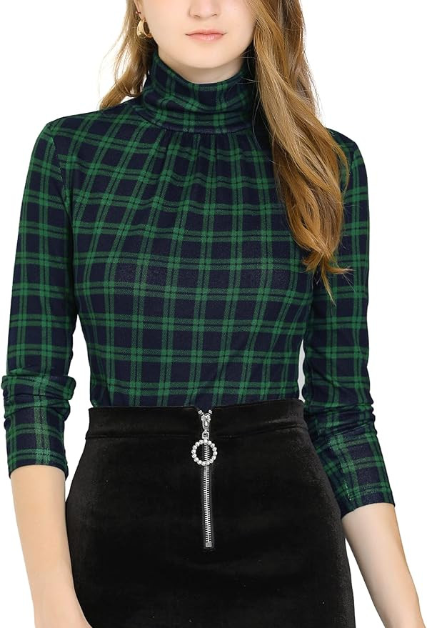 Allegra K Women's Striped Top Long Sleeve Casual Slim Turtleneck Fall Christmas Party Shirt 2025 | Amazon (US)