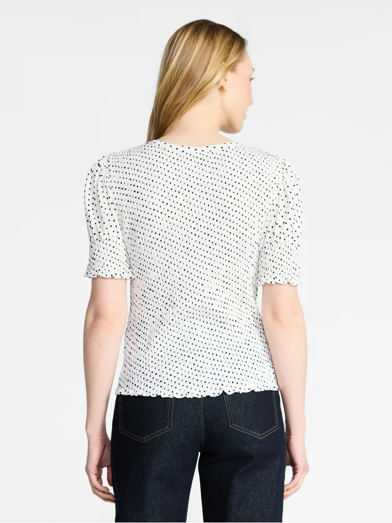 Time and Tru Women's Smocked Top with Short Puff Sleeves, Sizes XS-XXXL | Walmart (US)