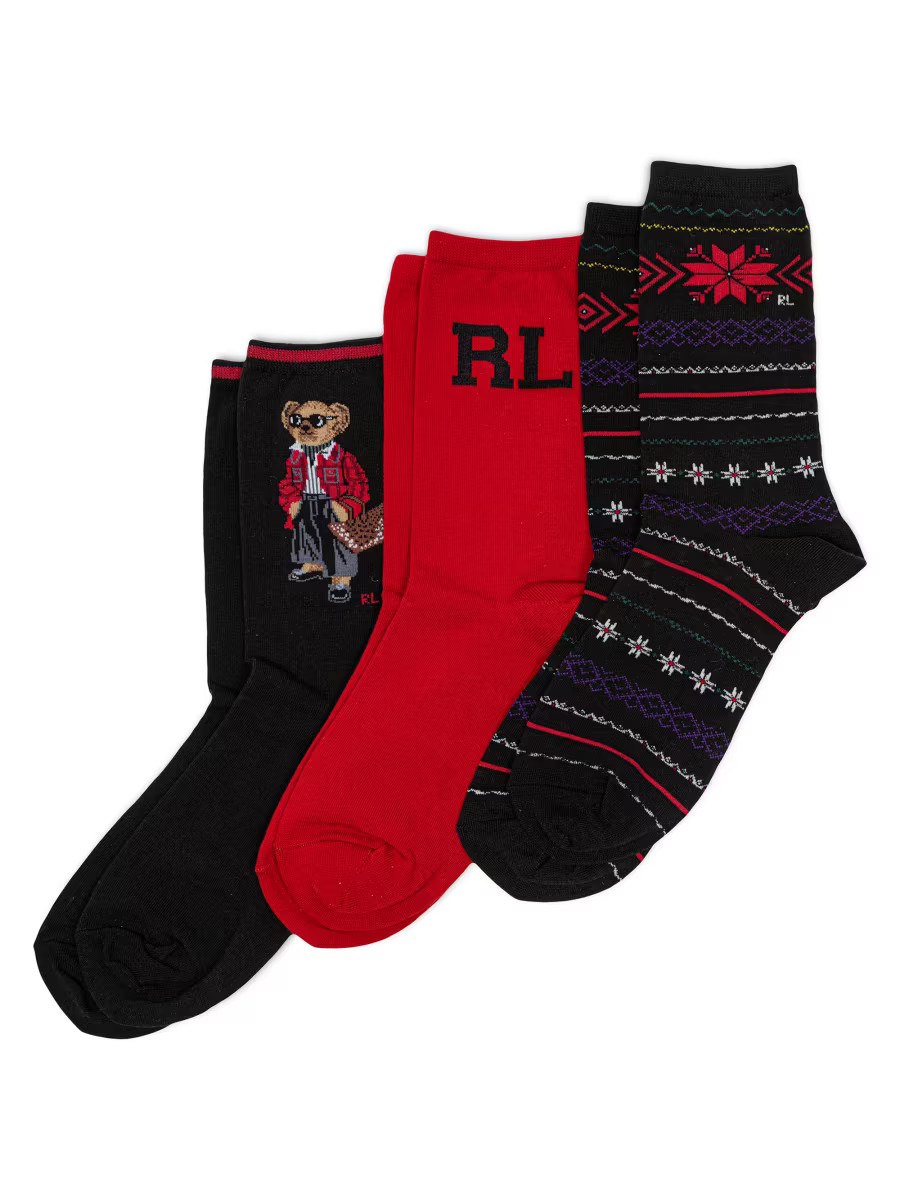 Plaid Bear 3-Pack Cotton-Blend Crew Socks | Saks Fifth Avenue