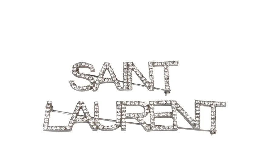 Saint Laurent Crystal-Embellished Logo Brooch - Cettire | Cettire Global