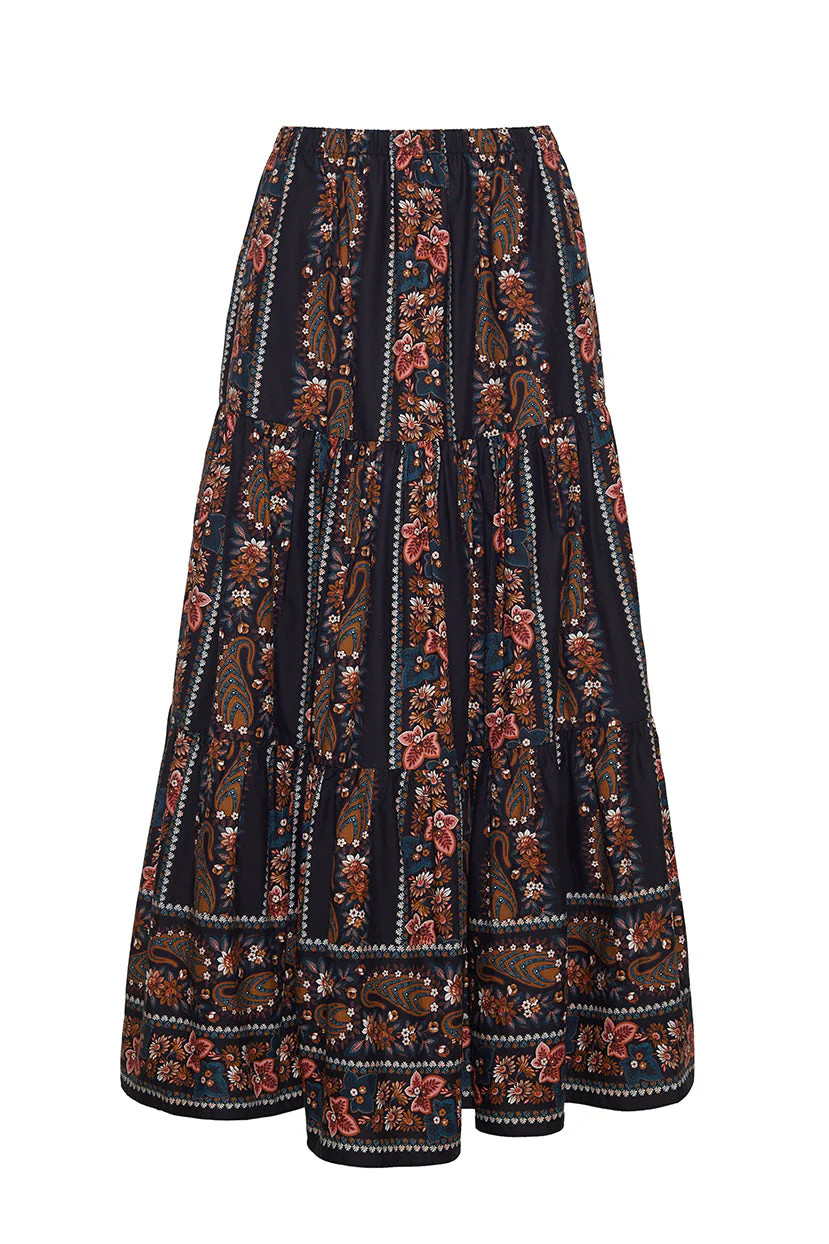 Melanie Skirt in Paisley Trail Black | Over The Moon