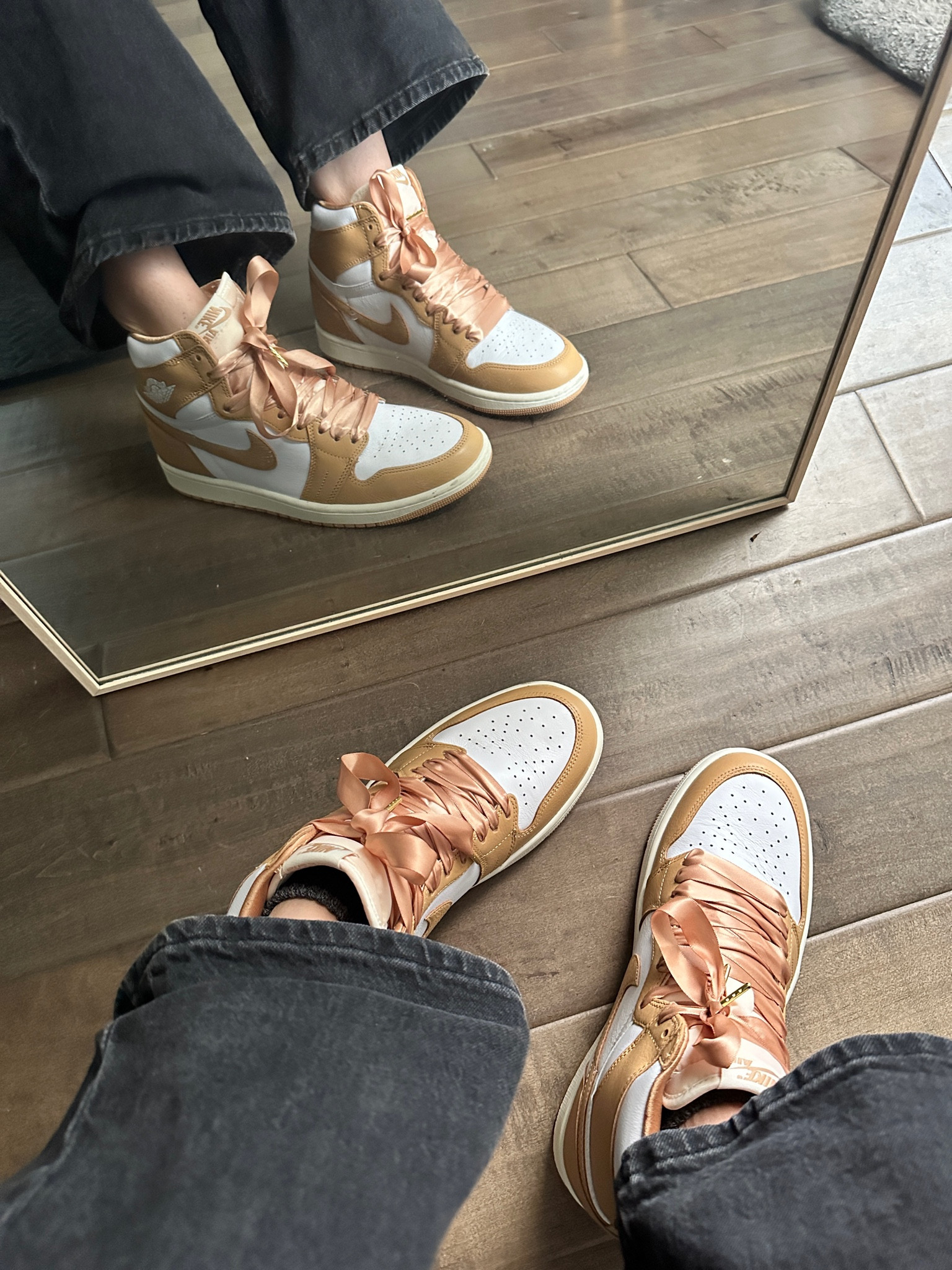 🚨SALE 🚨 Love my new Nike high tops with the ribbon laces 🥰 They go with everything and the ribbon laces dress them up. They come with regular off white laces too! Get them while they’re on sale!! 

#LTKSpringSale