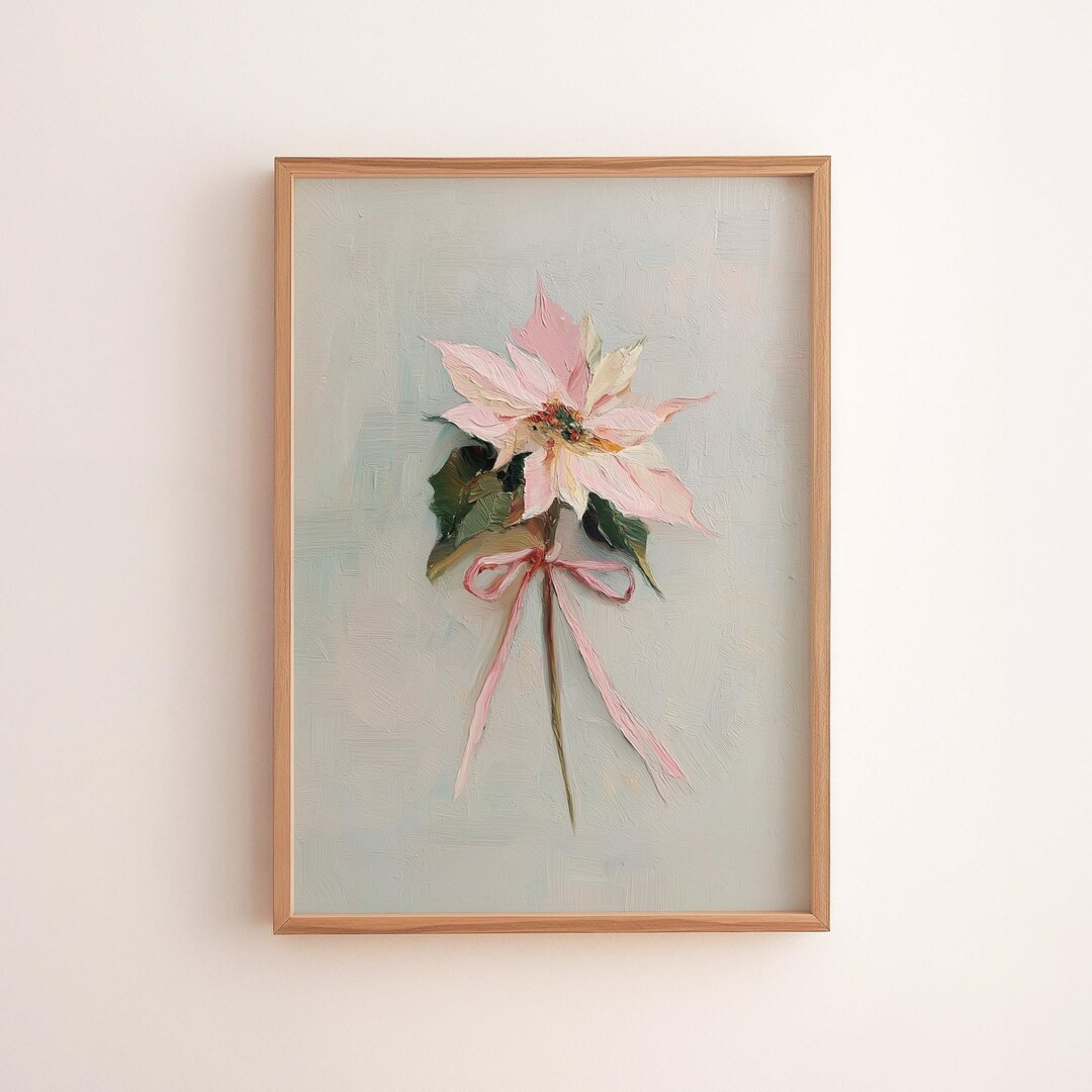 Pink Poinsettia Christmas Print: Vintage Floral Wall Art (digital Download) - Etsy | Etsy (US)