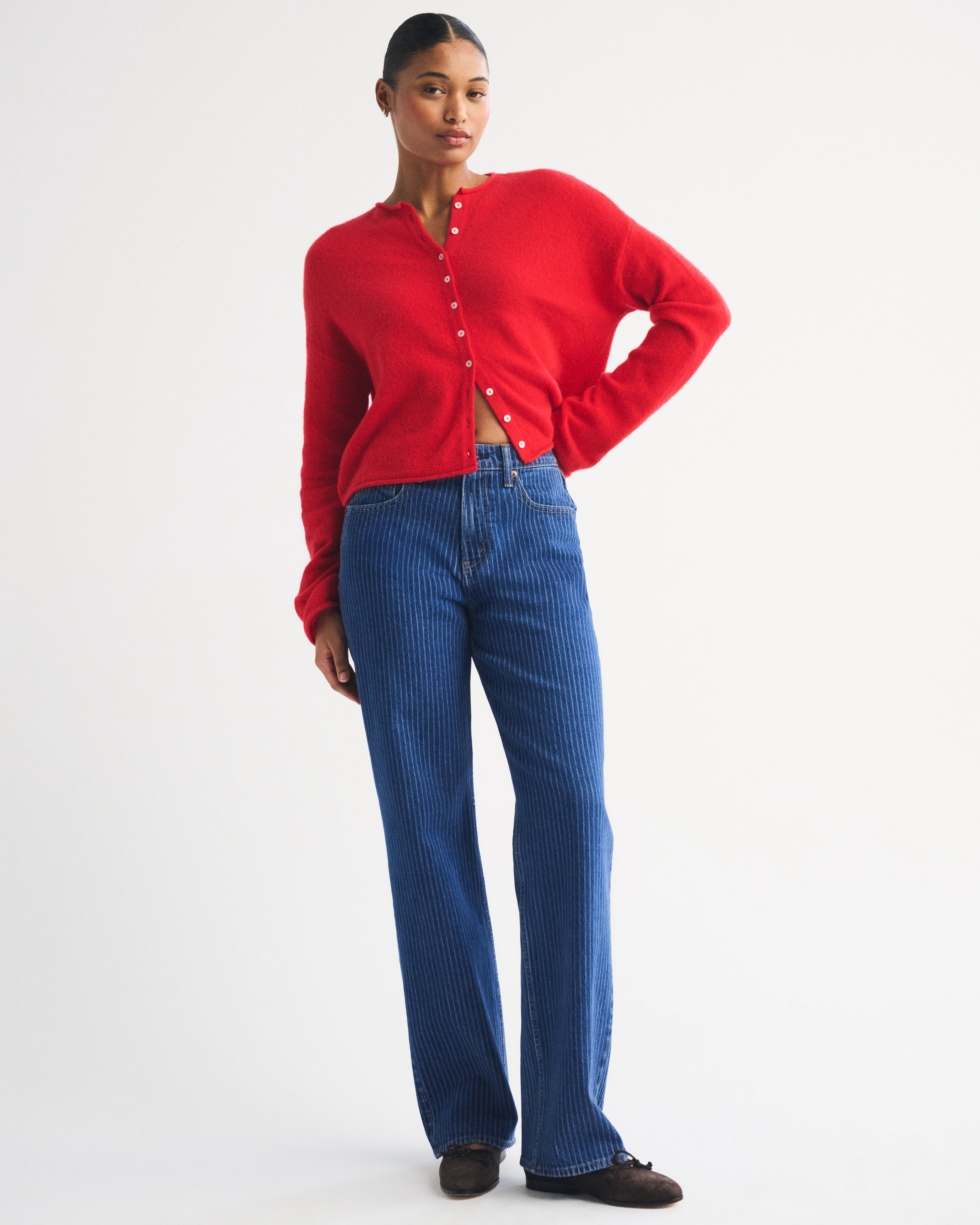 Curve Love High Rise 90s Relaxed Striped Jean | Abercrombie & Fitch (US)