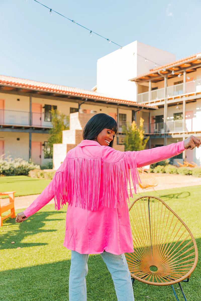 BuddyLove | Dutton Fringe Suede Jacket | Bubblegum | BuddyLove