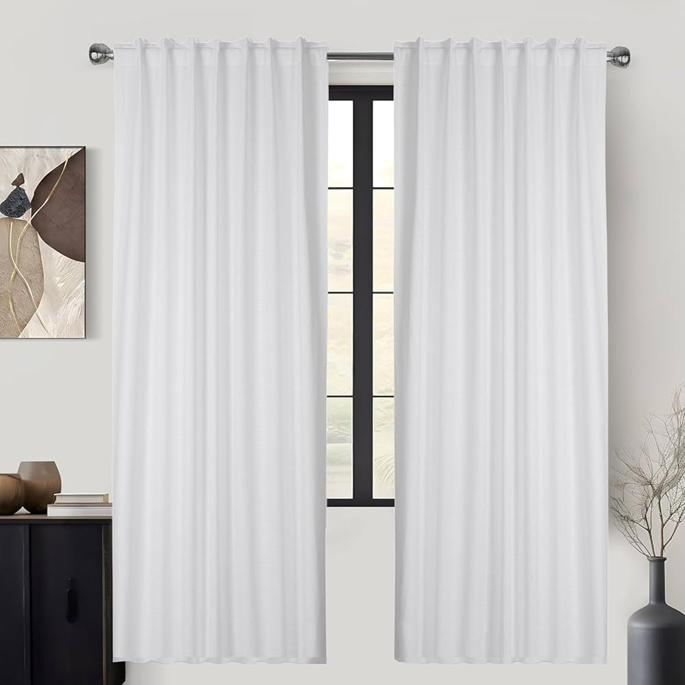 Ramanta Home White Cotton Light Filtering Curtains 50x84 Inches - Set of 2, Farmhouse Slub Textur... | Amazon (US)