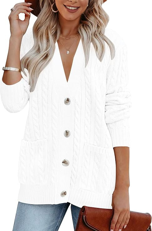 MEROKEETY Cardigan Sweater for Women 2026 Fall Winter Spring Cable Knit Button Up Open Front Long... | Amazon (US)