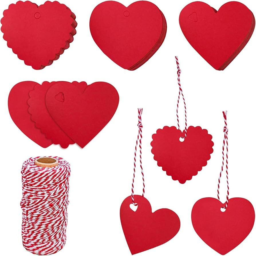 120 Pcs Red Heart Gift Tags, Valentines Day Heart Shaped Kraft Paper Tags with Strings for Weddin... | Amazon (US)