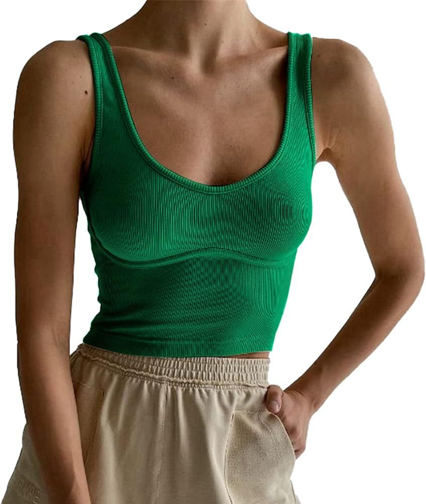 Women's Notch V Neck Sleeveless Crop Top Sexy Backless Ribbed Knit Slim Summer Casual Cami Tank Tops | Amazon (US)