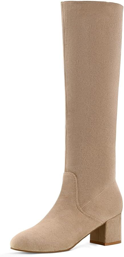 Shoe'N Tale Knee High Boots for Women Block Chunky Heel Boots with Side Zipper | Amazon (US)