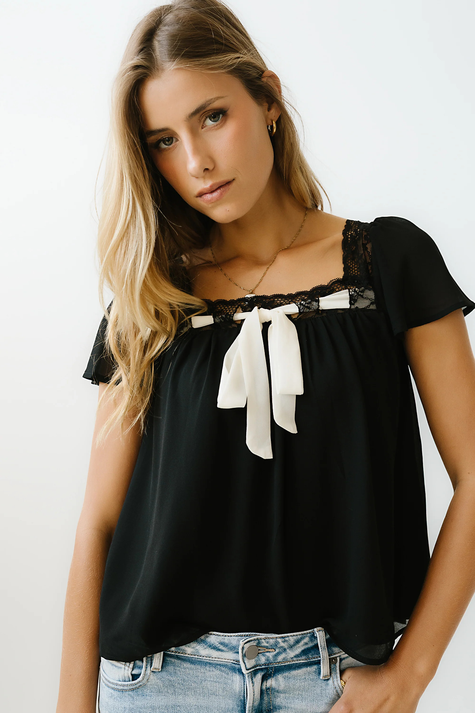 Gianna Lace Trim Blouse in Black | Böhme US