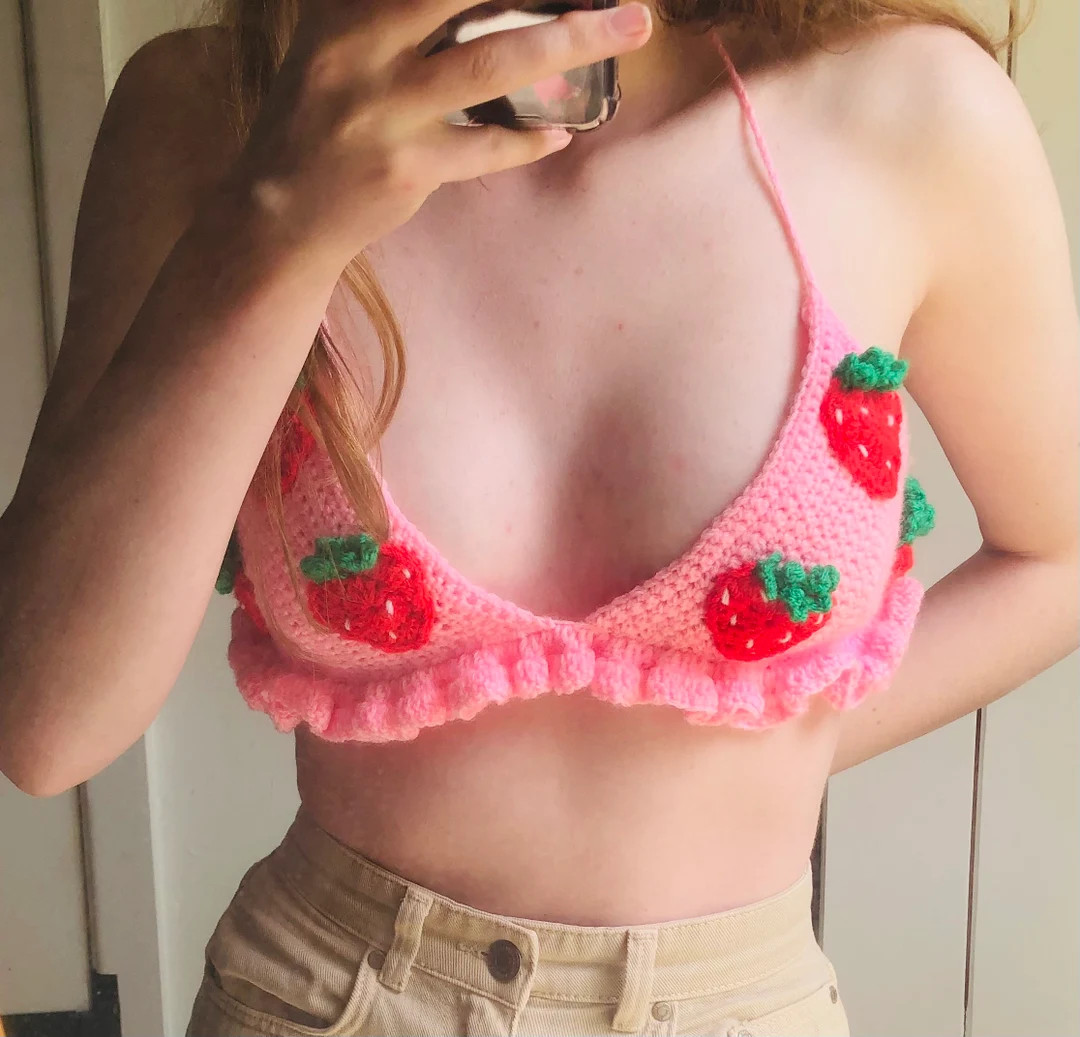 Handmade Crochet Strawberry Top - Etsy | Etsy (US)