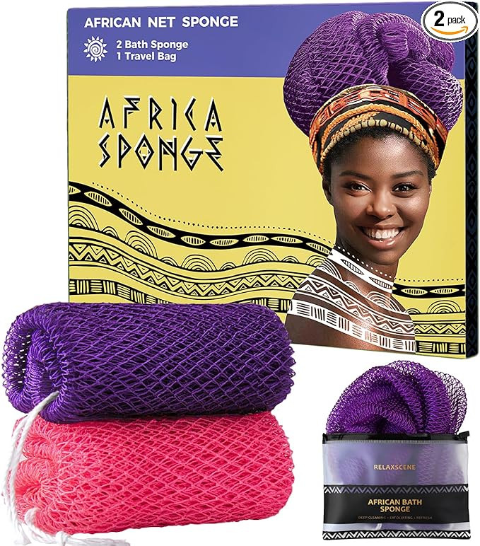 African Net Sponge Authentic - 2 Pieces Loofah Exfoliating Body Scrubber Bath Sponge - Back Scrub... | Amazon (US)
