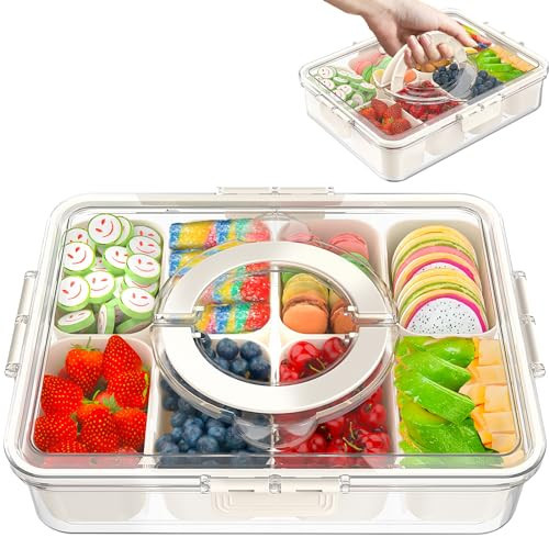 Snackle Box Container,Divided Serving Tray with Lid and Handle,Portable Snack Box for Candy, Fruits, Nuts, 8 Compartments snack tray, Snack Organizer for Picnic,Party,Movie Night,Road Trips(1 Pack) | Amazon (US)