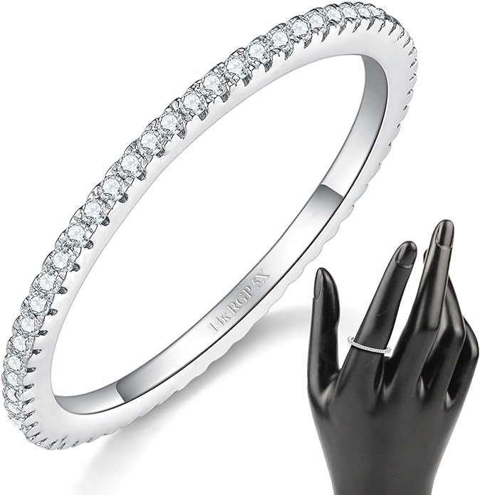 Elegant 14K Gold/White Gold Plated Cubic Zirconia Simulated Diamond Stackable Eternity Rings, Met... | Amazon (US)