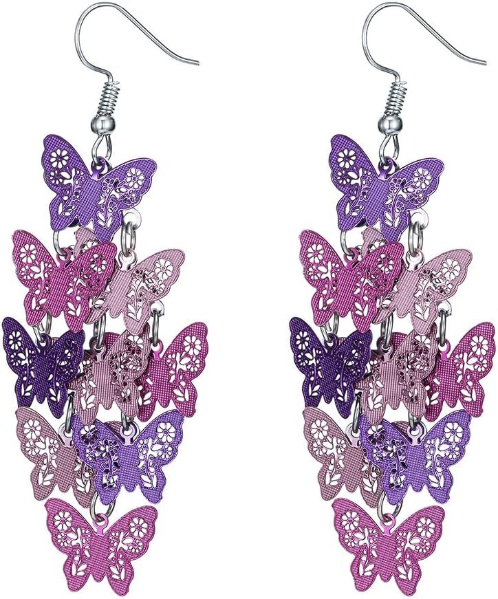 Nine Piece Butterfly Earrings Mix Color Bohemia Style Long Drop Dangle Hook Earrings Lightweight ... | Amazon (US)