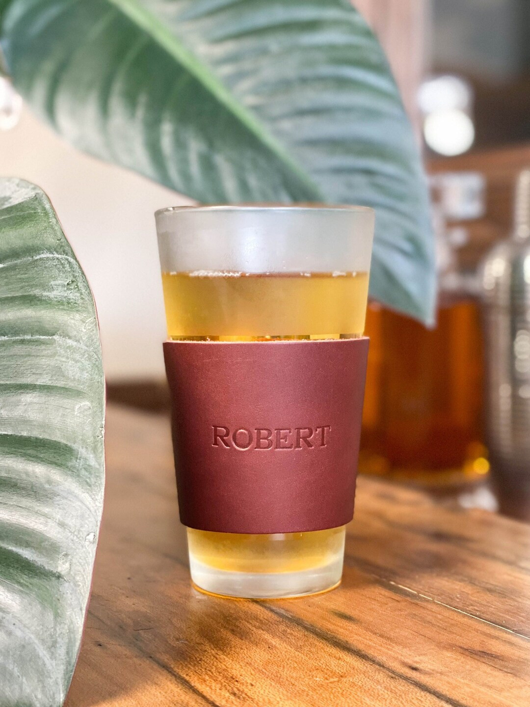 Custom Leather Pint Glass Sleeve. Personalized Leather Wrap. - Etsy | Etsy (US)