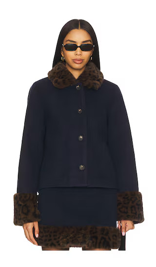 Robby Jacket in Navy And Leopard Faux Fur | Revolve Clothing (Global)