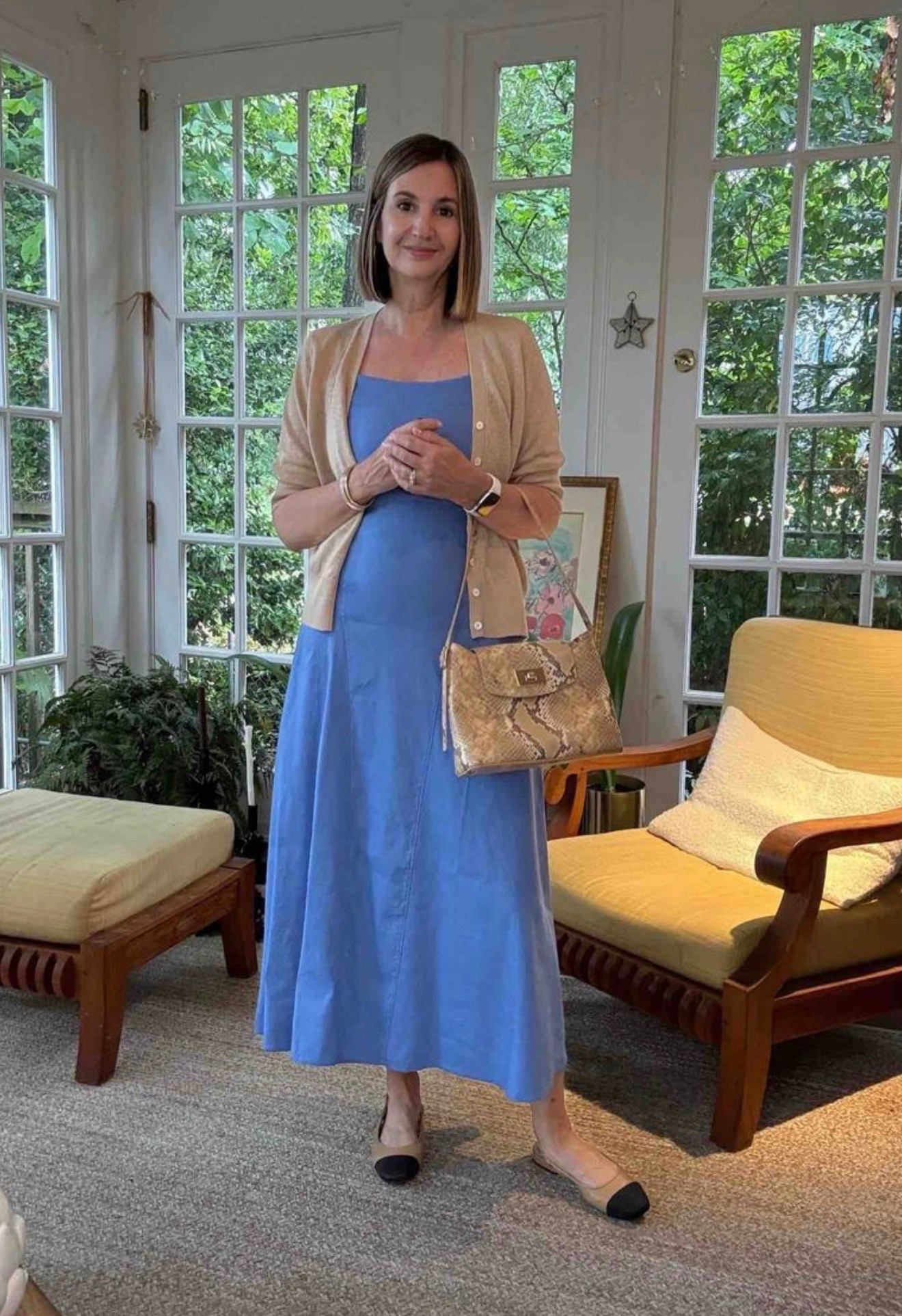 this a wonderful dress style. I have it in this blue, + also red + black. it’s a great casually chic piece ~ dress it up with heels or flats down with sneakers.  A short sleeve cardigan is great for spring/summer in those overly ACed places! simple makeup makes hot weather beauty easy - always use a sunscreen product in your face!

#LTKdayinmylife #LTKootd #LTKgrwm