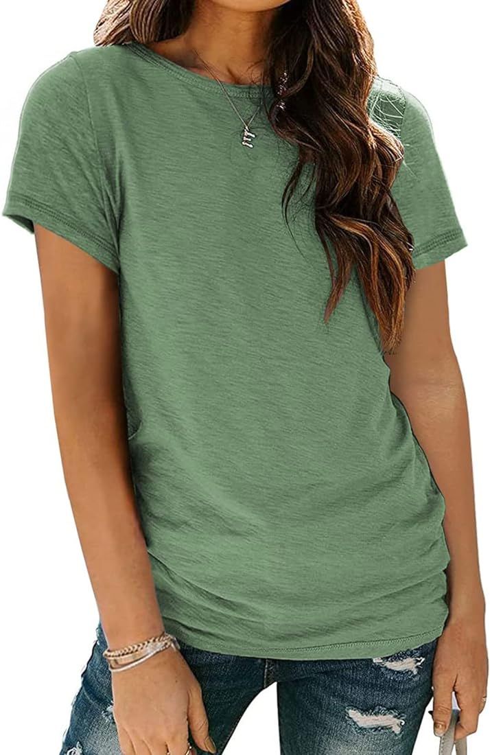 AUTOMET Womens Long Sleeve Round Neck Shirts Basic Tee | Amazon (US)