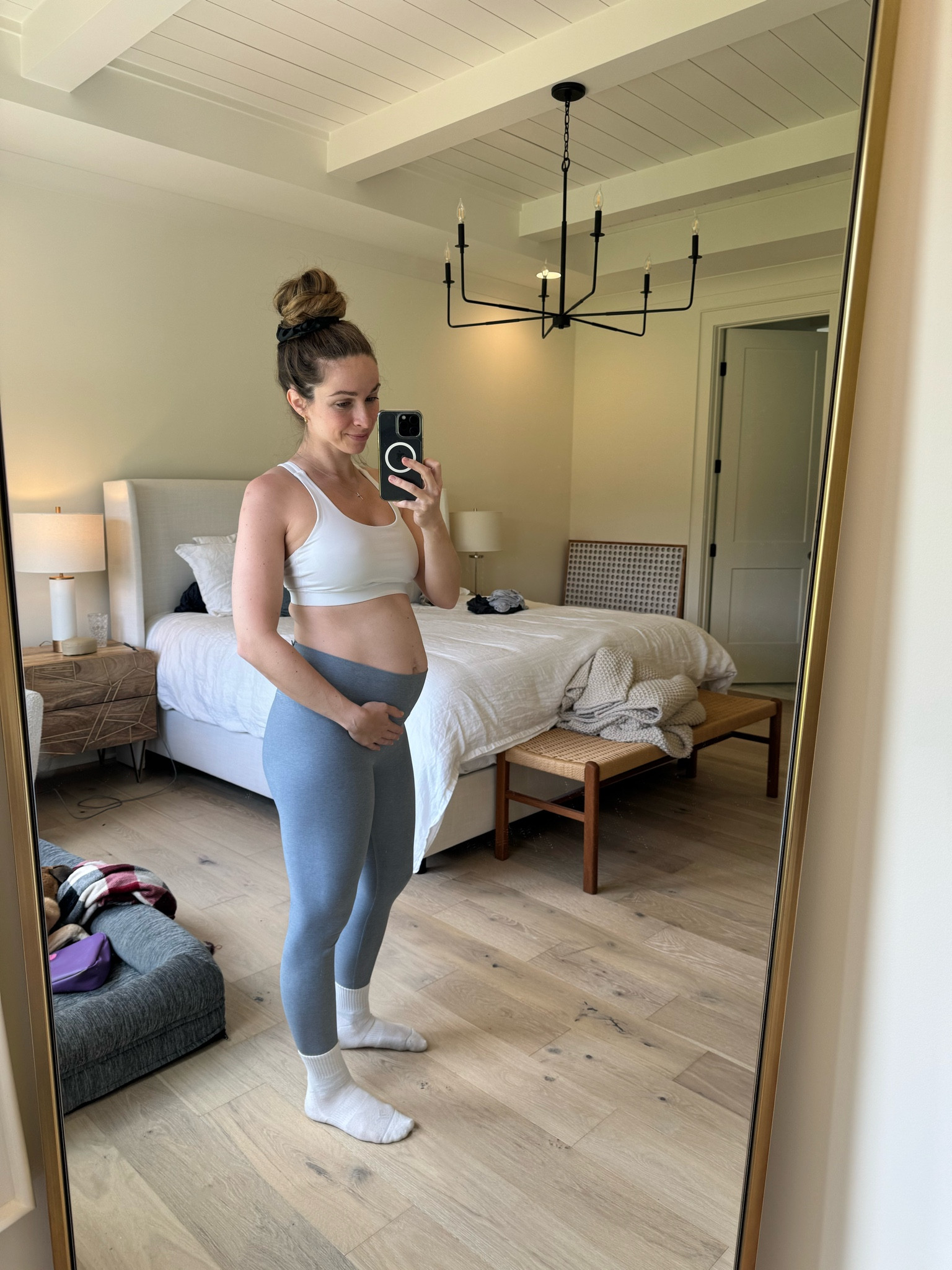 Still rocking these Vuori leggings in my regular medium size at week 21 of pregnancy. The bra is from Lululemon one size up from my normal (purchased last pregnancy).

#LTKbump #LTKfitness #LTKbaby
