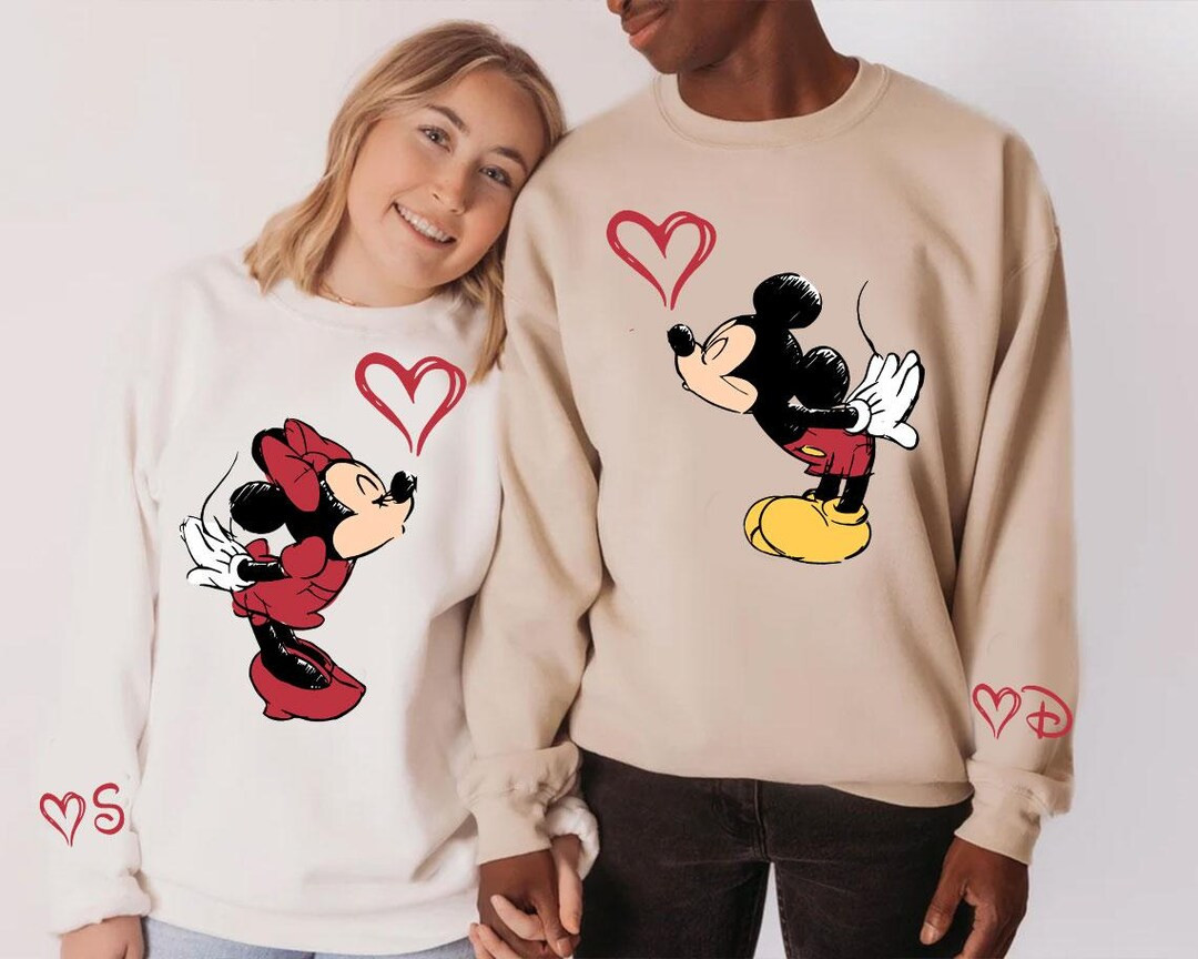 Custom Disneyland Mickey and Minnie Sweatshirt, Disney Lover Valentines Day Hoodie, Disney Couple... | Etsy (US)